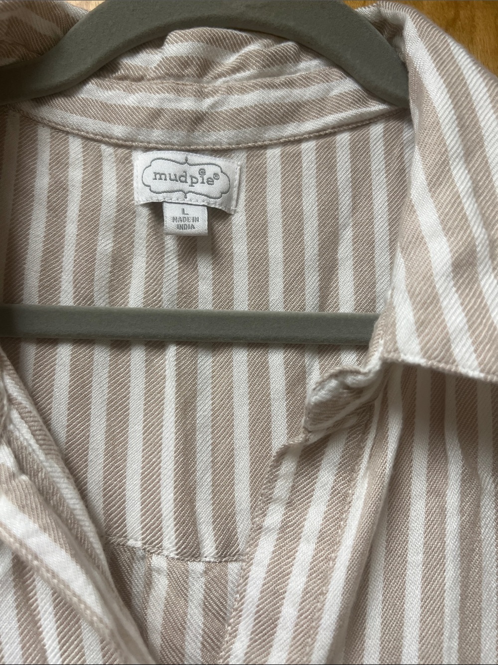 Mud Pie Men's Beige and White Striped Button-Down Shirt